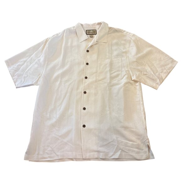 Jamaica Jaxx Shirt Mens White Jacquard Floral 100% Silk Short Sleeve Button-Lrg - Picture 1 of 12